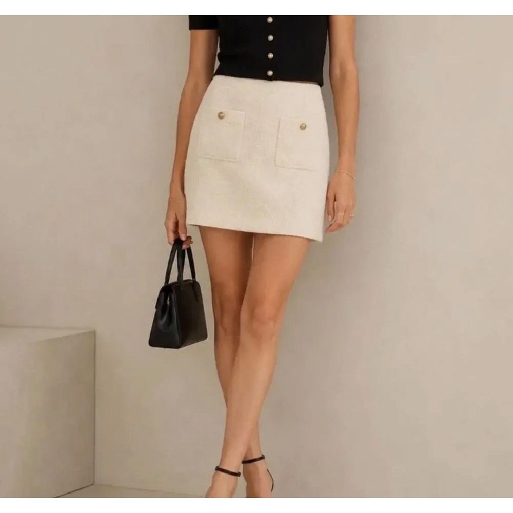 Reformation Aurelia Tweed Mini Skirt Ivory White Size 8 New